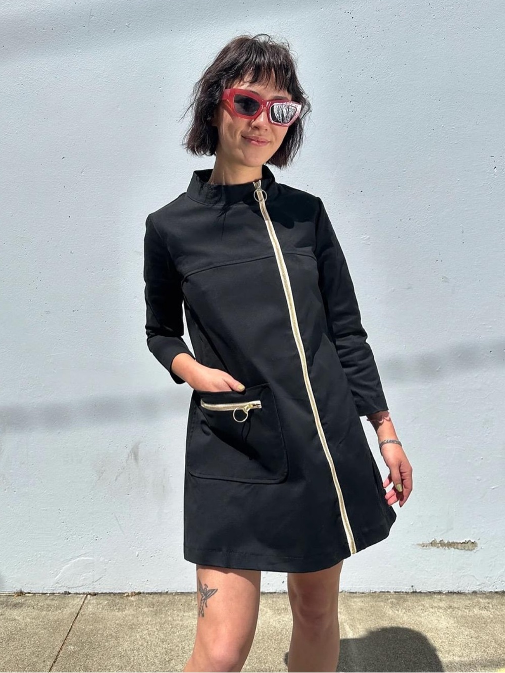 Nooworks Art Teacher Black Zip Front Tunic Dress Size Large